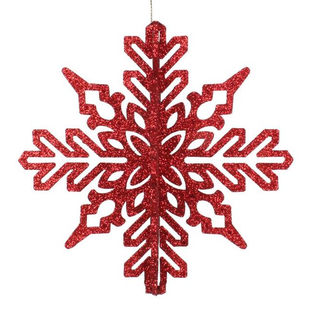 Vickerman M187303 6 in. Red 3D Glitter Snowflake Christmas Ornament 3 per Bag
