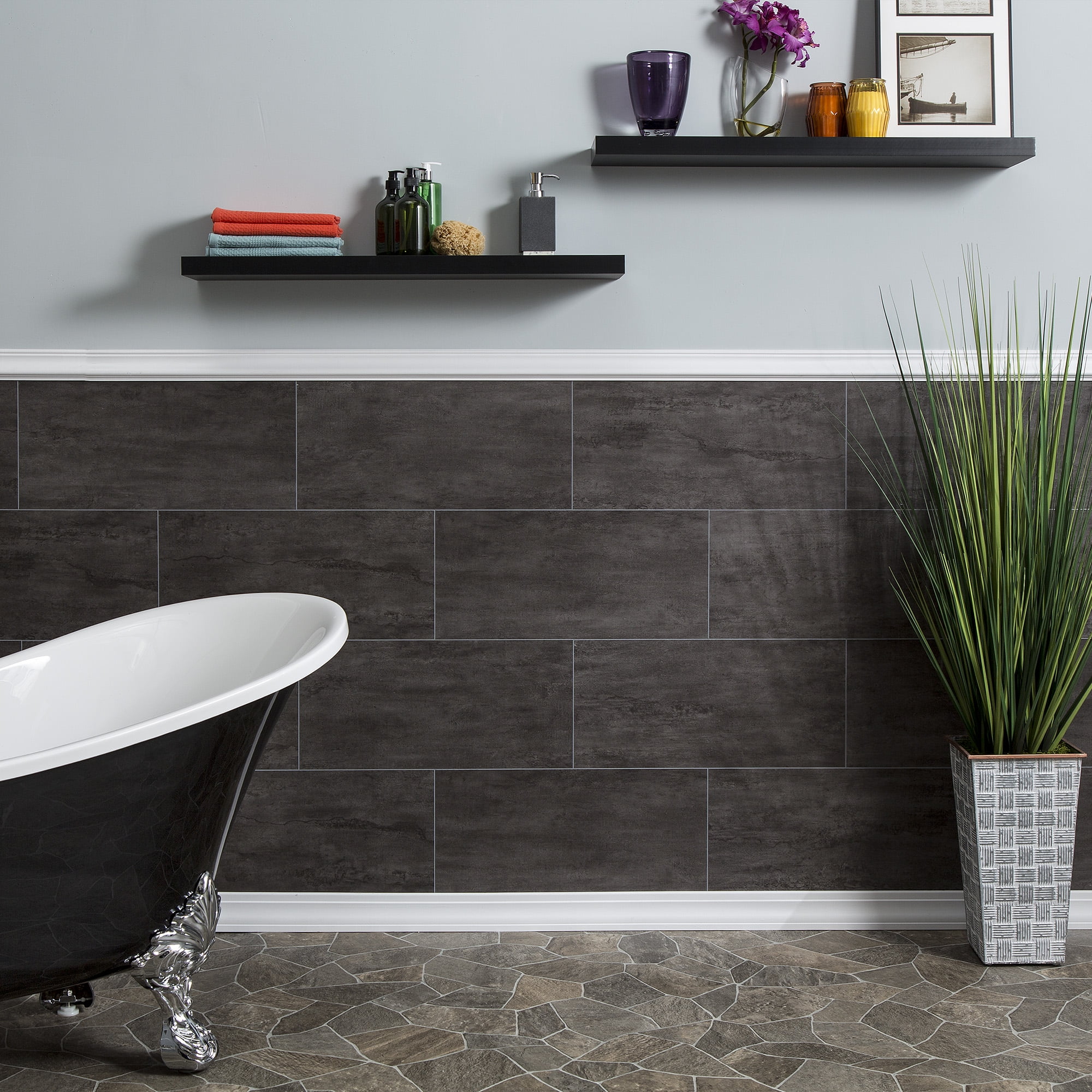 Palisade 23.2 in. x 11.1 in. Interlocking Vinyl Wall/Backsplash Panels in Ashen Slate (10 Pack)