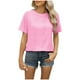 thumbnail image 1 of Camisetas de Manga Larga de las Mujeres de Color Sólido Botón Trasero Manga Corta Superior, Suelto Ajuste Casual Camiseta Diaria, 1 of 8