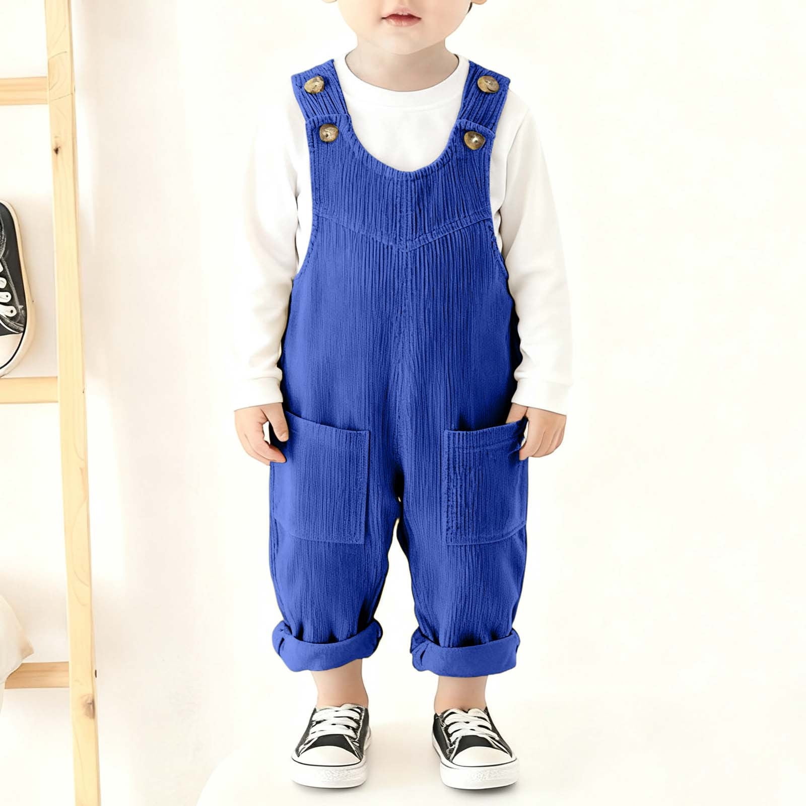 Ulitacool Boys Rompers 6-12 Months Round Neck Corduroy Onesies Overall With Adjustable Straps And Convenient Snap Closure Sleeveless Jumpsuit Retro Clothes Blue