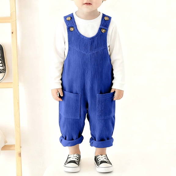 Wuxian Baby Girl Winter Outfits Stylish Corduroy Overall Solid Coloe Front Pockets Romper Jumpsuit Casual Adjustable Straps Snap Closure Soft Suspender Trousers Cute Winter Outfits,Blue,12-18 Months