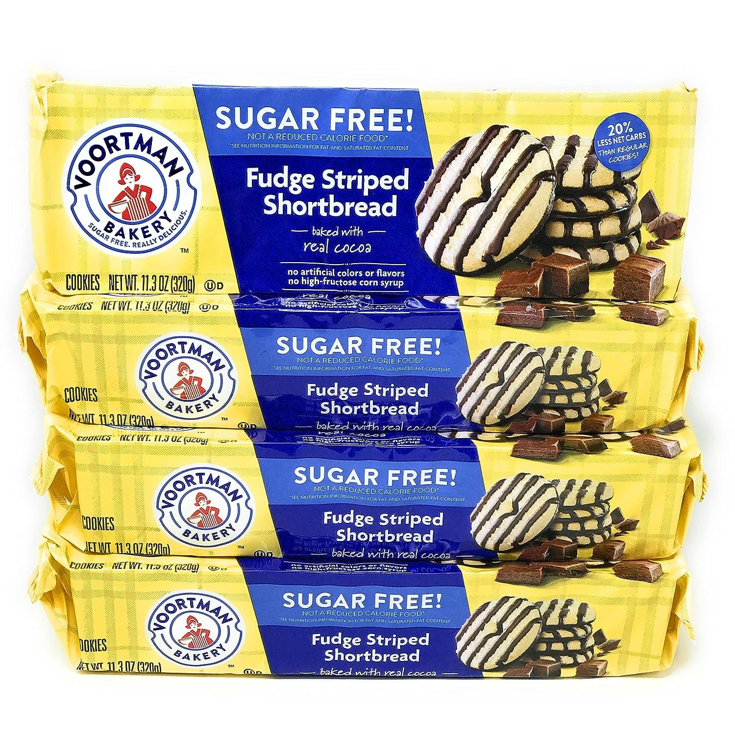 Voortman Fudge Striped Shortbread Sugar Free Cookies (Pack of 4