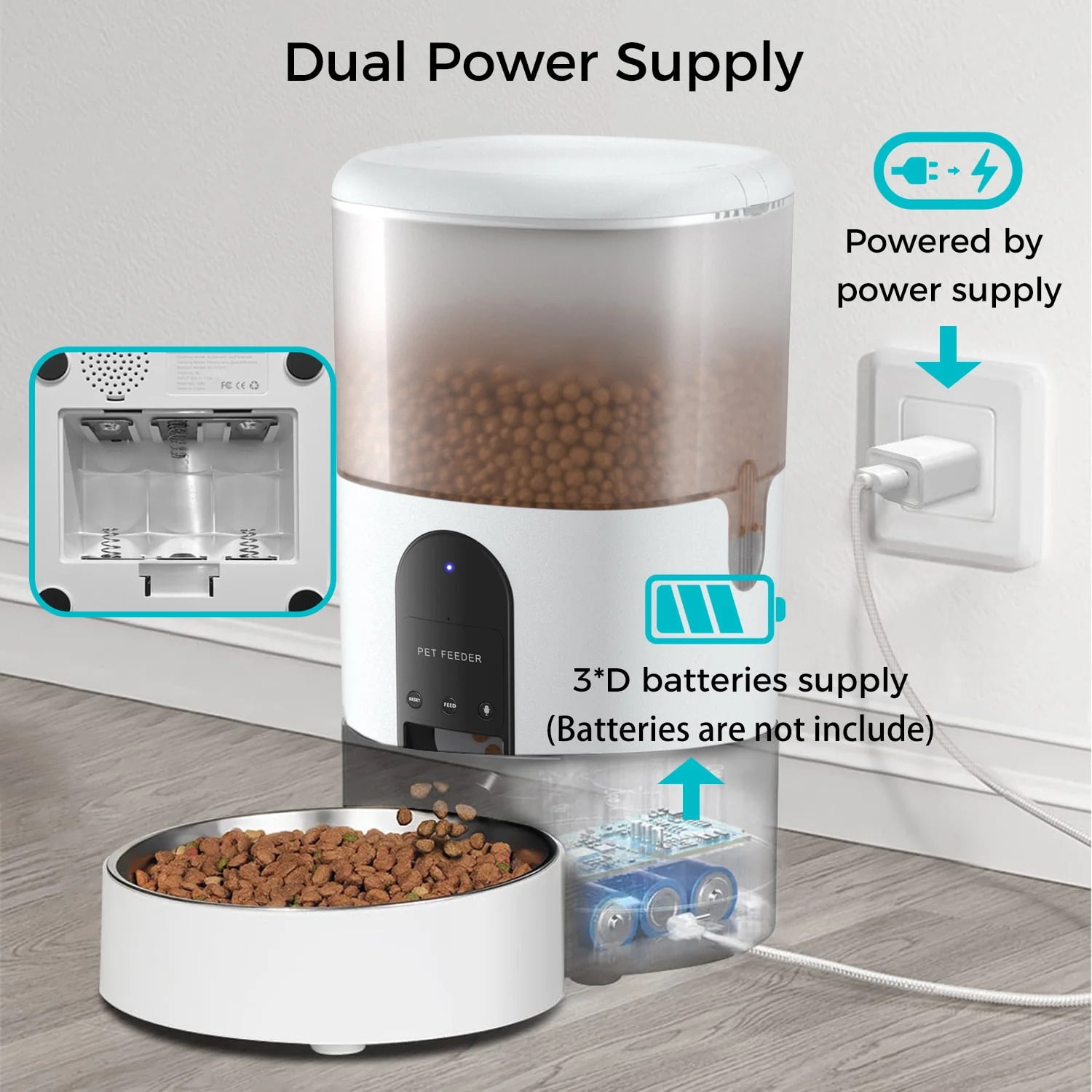 eco4life WiFi Smart Pet Feeder (6L) with Stainless Steel Food Bowl