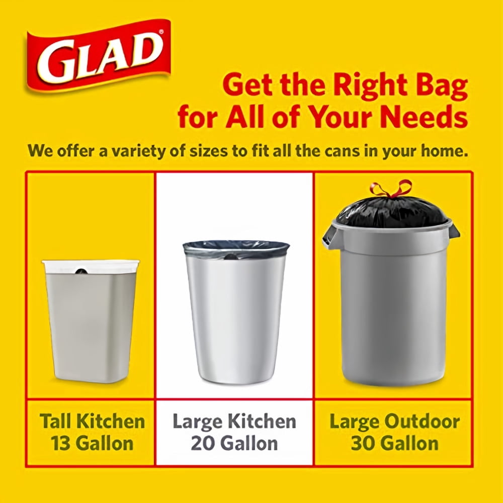 Glad Forceflex Plus XL 20 Gallon Kitchen Drawstring Trash Bag Fresh Clean Scent (Pack of 3)