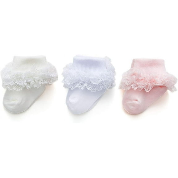 Baby-Girls Eyelet Turn Cuff Ruffle Lace Socks Triple Lace Dressy Socks Newborn/Infants/Toddlers 3/5 Pairs