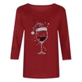 thumbnail image 4 of Womens Christmas Shirts 3/4 Sleeve Rhinestones Wine Glass Printed Xmas Holiday Tops Loose Casual Festive Tees (XL, Wine), 4 of 6