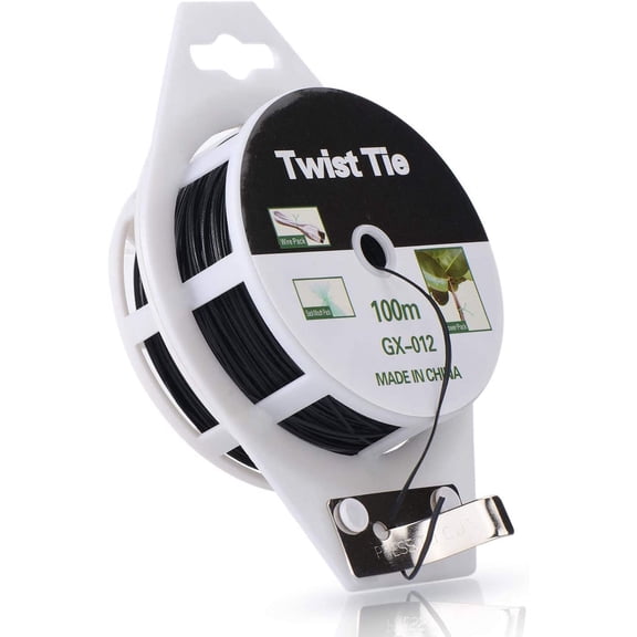 328ft (100m) Twist Ties, Plant Ties for Vines Garden Wire with Cutter for Gardening Home Office, Multi-Function Black Plastic Coated Wire