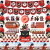 137Pcs Miraculous Ladybug Birthday Party Decorations Supplies Set with Banners, Tablecloths, Cake Topper, Cupcake Toppers, Hanging Swirls, Balloons, Forks, Knives, Plates, Spoons, Invitation Cards, Na