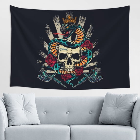 DouZhe Vintage Colorful Skull Rose Tapestry Modern Wall Hanging Tapestries Dorm Room Home Decor, 60" x 40"