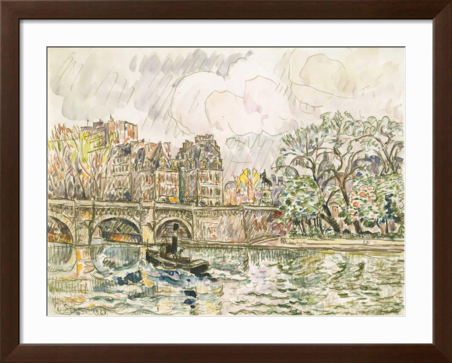 Art.com Paris Le Place Dauphine Art Print by Paul Signac, Brown Frame Wall Art, 40" x 32"