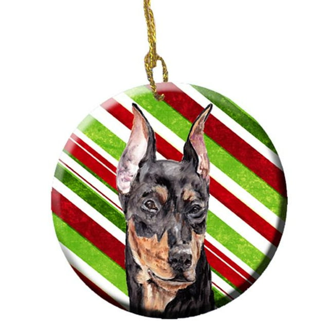 German Pinscher Candy Cane Christmas Ceramic Ornament