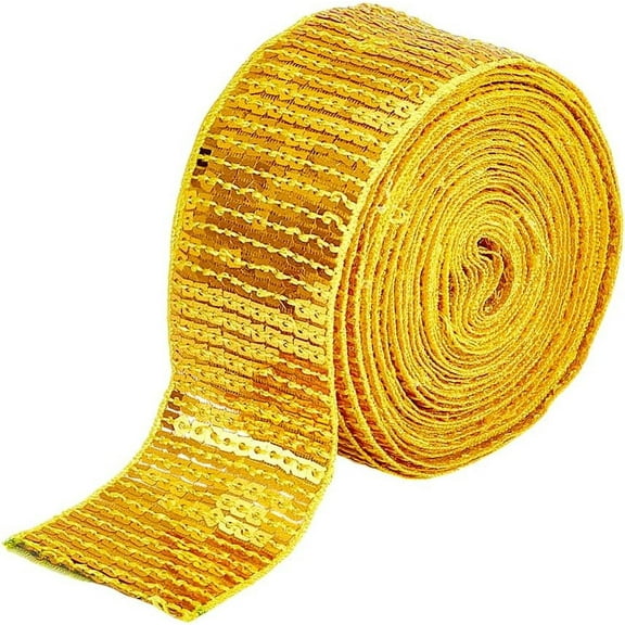 9.84 Yards Gold Sequin Ribbon Trim 1.97 Inch Paillette Sequin Ribbons Polyester Bling Trim Decorative Shinny Trims for Dress Headband Crafts Embellishment