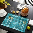 thumbnail image 3 of Green Placemats Set of 4, Modern Geometric Fish Scale Abstract Moroccan Placemats for Dining Table, Place Mats for Kitchen Tabletop, Waterproof Wipeable Dining Table Mats Set, 3 of 9