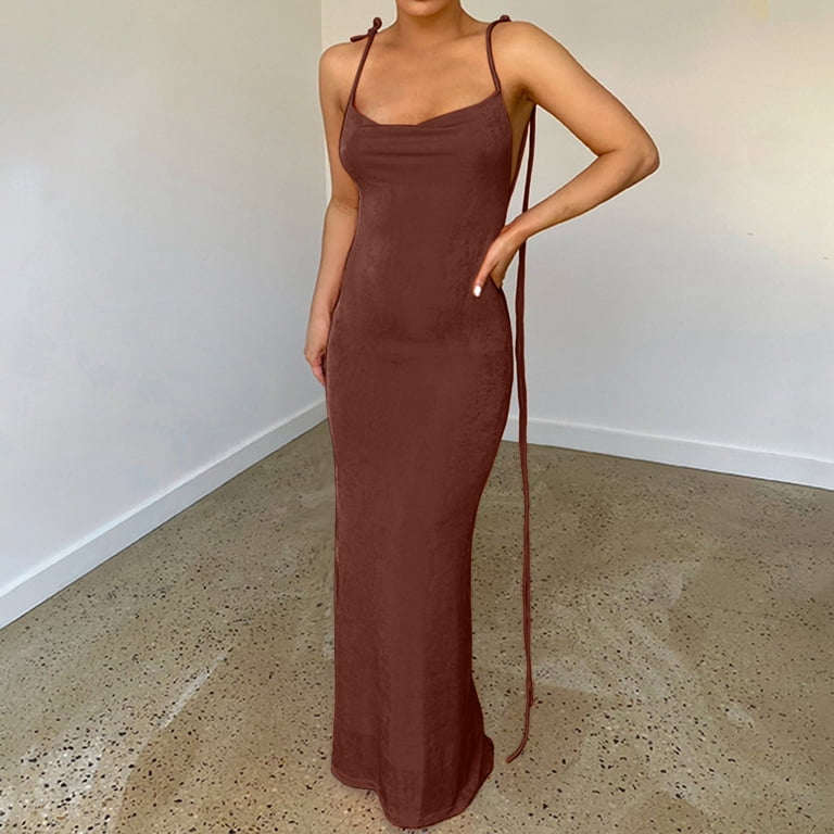 bodycon suspender dress HJYCHN Stylish Women's Casual Backless for Fashionable Outfits and Evening Wear Brown L SM-D20793C-Cocoa Plaid
