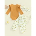 thumbnail image 5 of Nygoyerh Newborn Girls Outfit Long Sleeve Ribbed Romper + Floral Pants + Headband 3PCS Set Fall Cute Infant Clothing for 3M 6M 12M 18M, 5 of 7