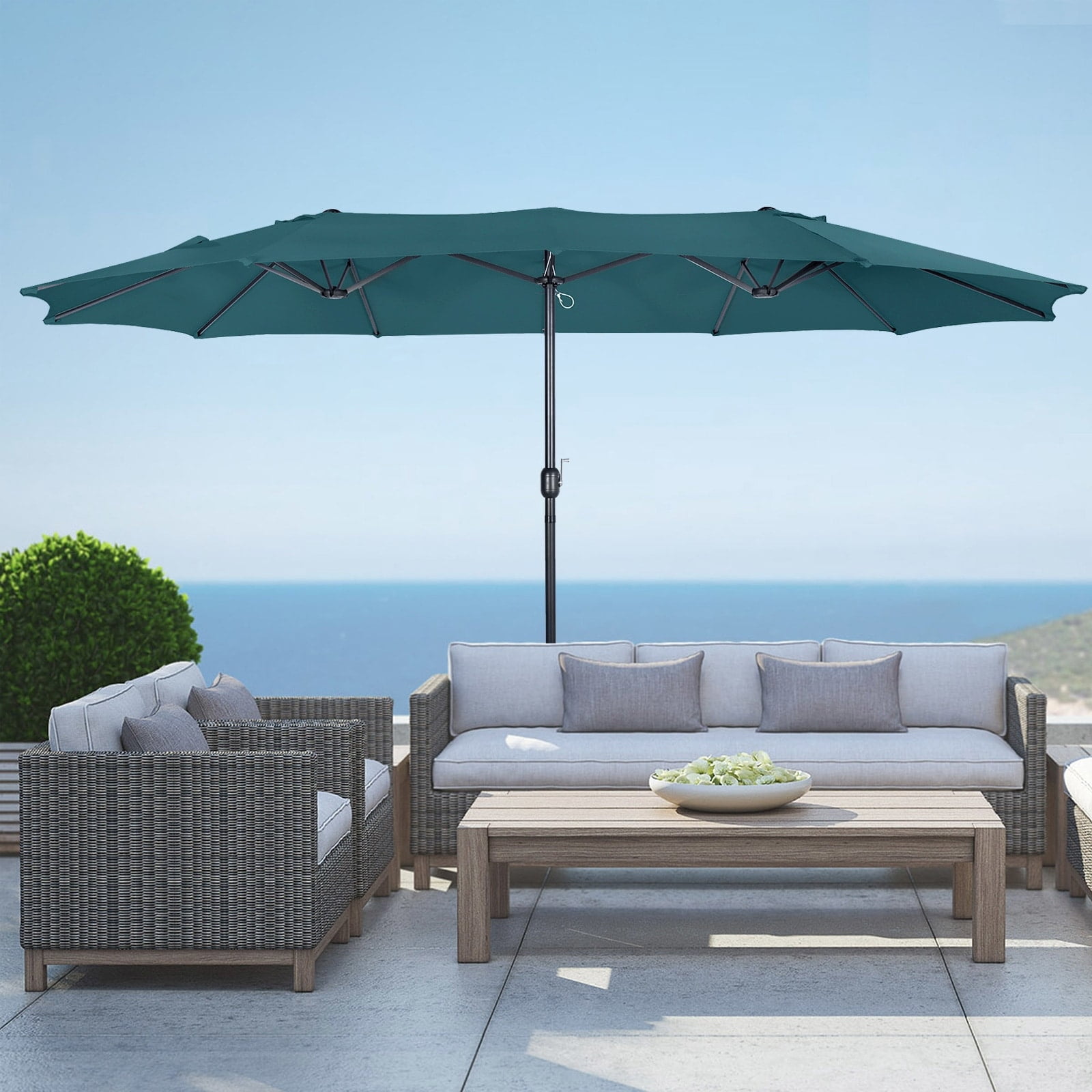 Polytrends Johnn 15-foot Double-Sided Outdoor Offset Patio Twin Umbrella Dark Green 15 ft