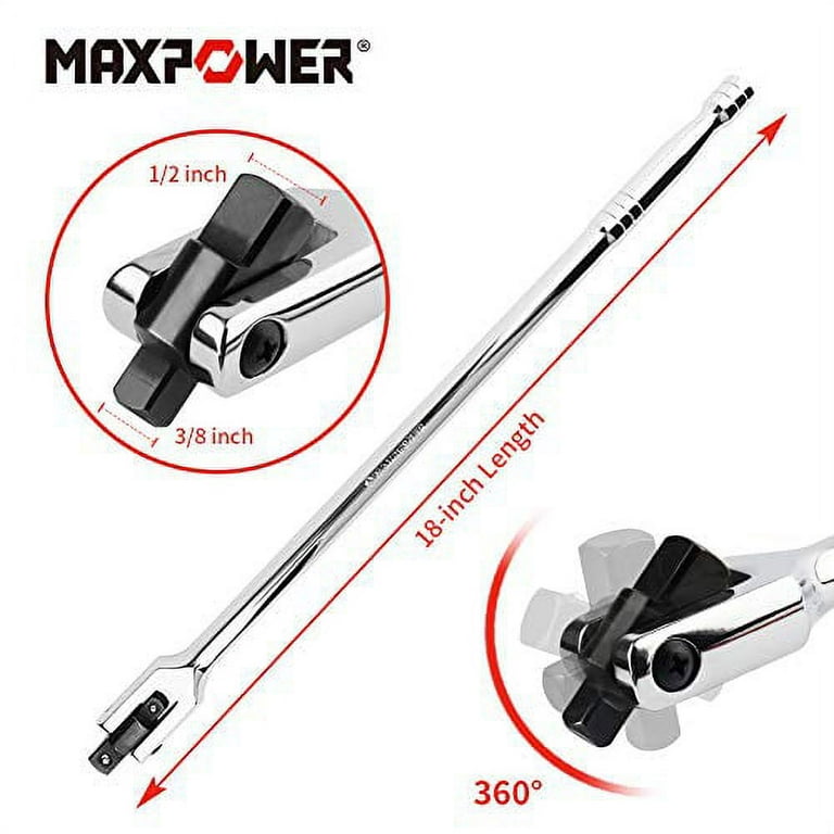 MAXPOWER 1/2-Inch and 3/8-Inch Dual-drive 18-Inch Breaker Bar Flex Handle