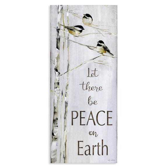 Stupell Industries Farmhouse Peace on Earth Phrase Winter Birds Snowy Tree Canvas Art, 10 x 24, by Sally Swatland