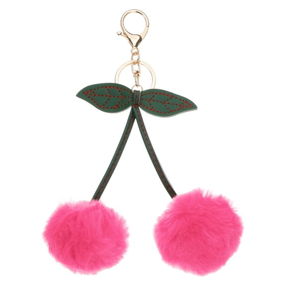 1pcs Pom Pom Keychain, Fluffy Keychain Cute Fur Ball Key Chains Cherry Bag Charm Fake Rabbit Fur for Girls Backpacks Keys Women Purse Gift, Hot Pink