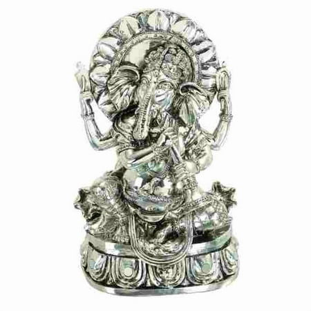 Benzara 44157 12 In. Silver Ganesha Statue Elephant Head God Of Success