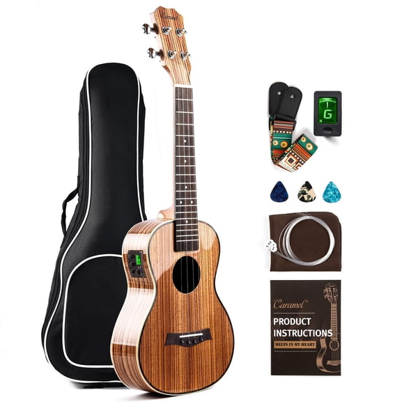 Ukelele Caramel CT103 Zebrawood Tenor Electric de alto brillo