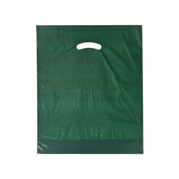 Pack Of 500, 15 x 18" x (With 4" Bottom Gusset) Solid Dark Green Super Gloss Recycled Plastic Bags 1.25 Mil Made in USA
