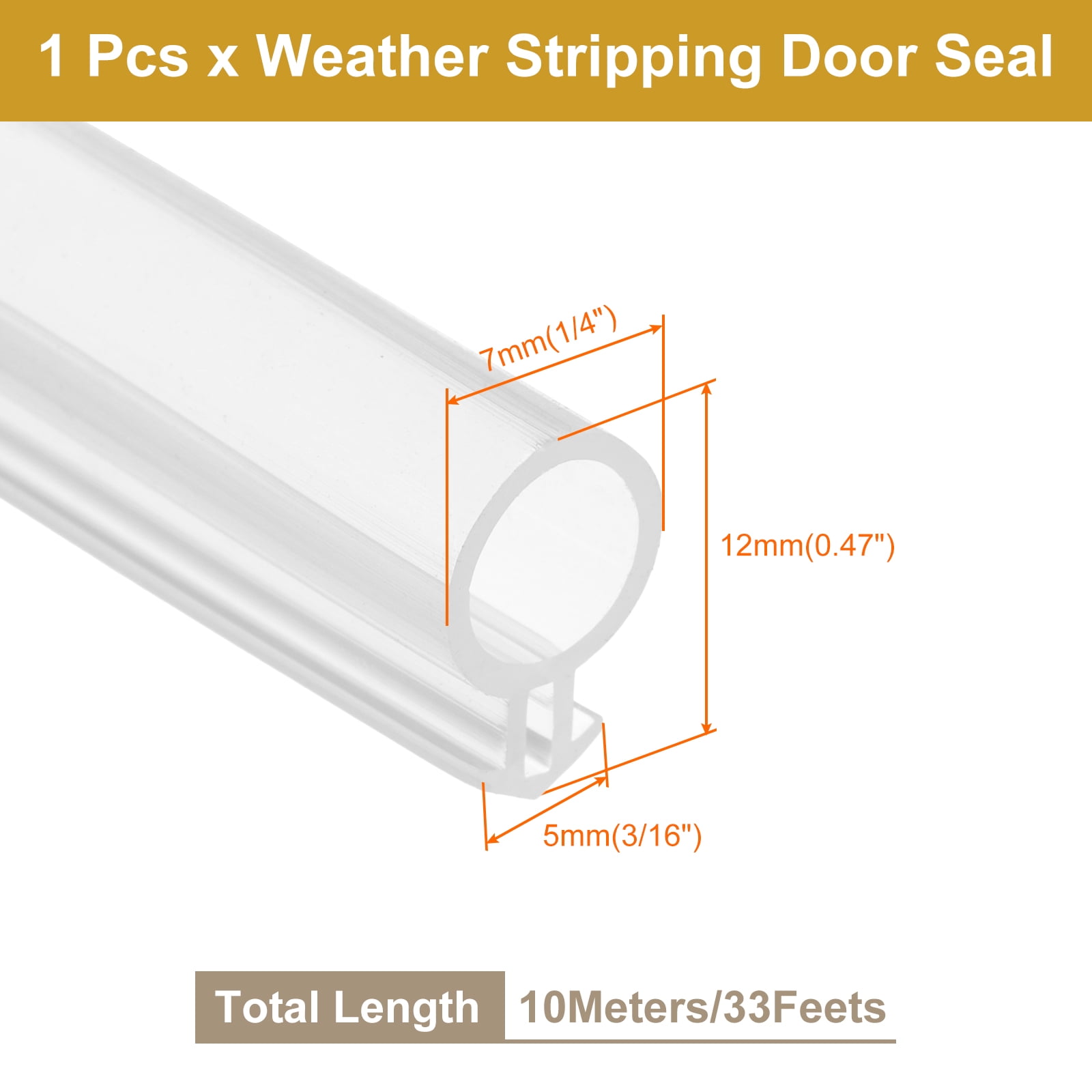 Window Weather Stripping Door Seal, 1/4" Wide Bulb Bubble Kerf Mount Silicone Rubber Weatherstrip Seal (10 m/33 ft, Clear)