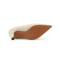 thumbnail image 5 of BLISSFUL STEP Women Pointed Toe Leaves Print Slip on Kitten Heel Pumps Beige 8, 5 of 7