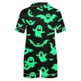 thumbnail image 4 of SwiftWear Playful Pumpkin Print Fall Pajama Set for Women - Festive Sleepwear & Home Wear, Collared Short Sleeve Top with Matching Shorts Green, 4 of 8