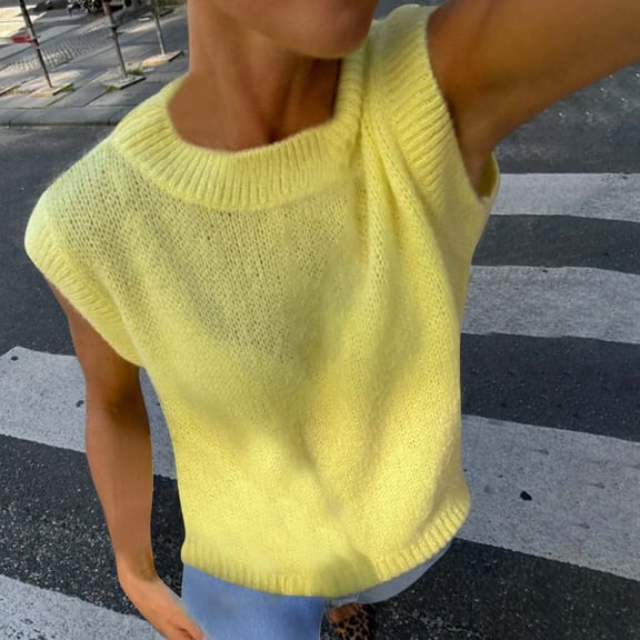 2024 New Women's Fashion Yellow Vest Sweater Pullover Tunic Pullover Knit Plaid Vest for Women Fall Top Pullover Sweater Vest Mens Vest Sweater Female Sweater Vest Asymmetrical Sweater Vest Men's