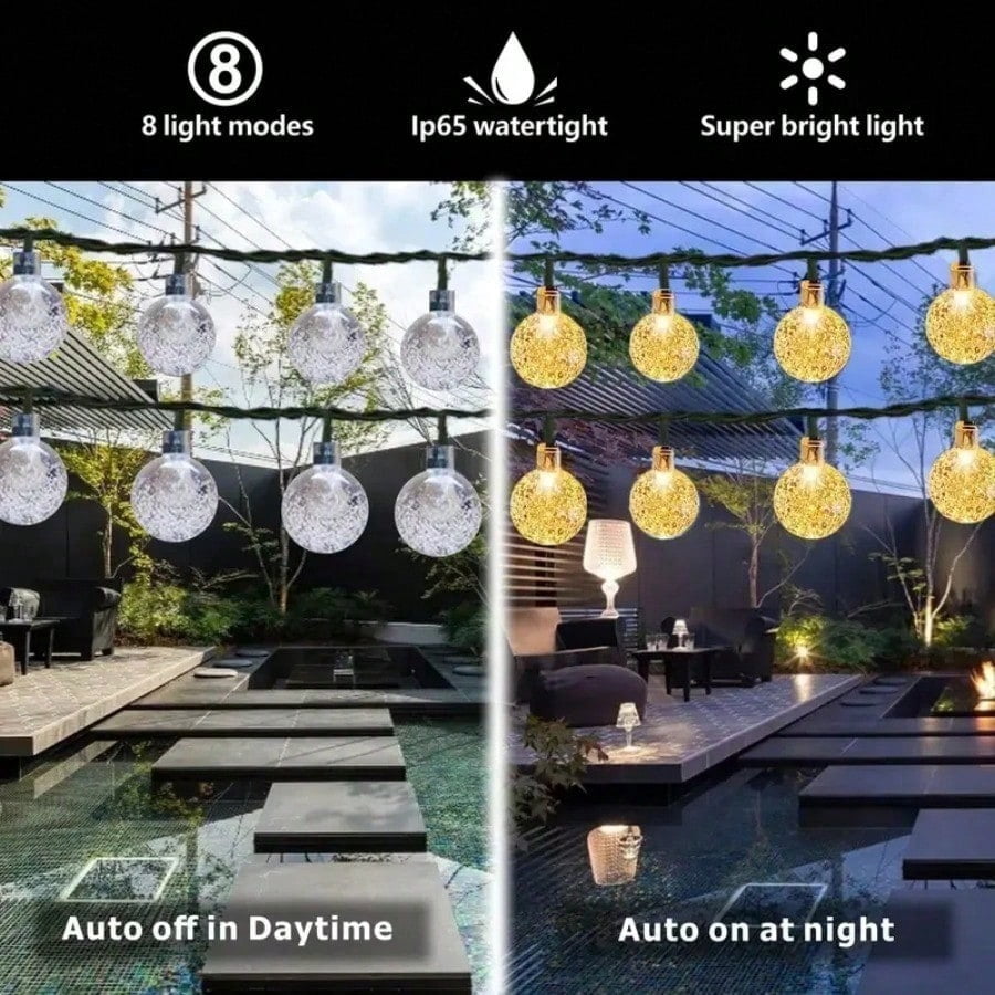 LED Solar String Lights Outdoor Crystal Ball String Light 8 Modes Lighting Solar Camping Lamp for Halloween Christmas Decoration