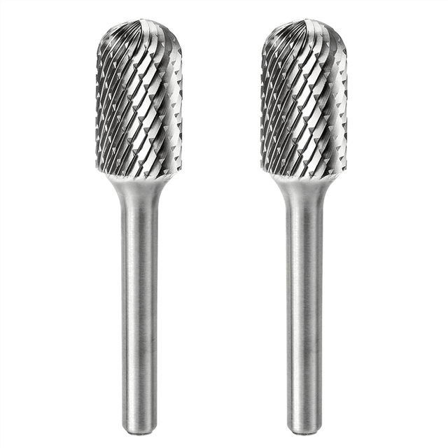 2Pcs Tungsten Steel Grinder Carbide Rotary File Cylindrical Ball End Milling Cutter Grinding Engraving Double Groove
