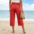 thumbnail image 3 of Linen Capri Pants for Women Summer Wide Leg Stretchy Capris Causal Pull On Baggy Capris, XL, 3 of 3