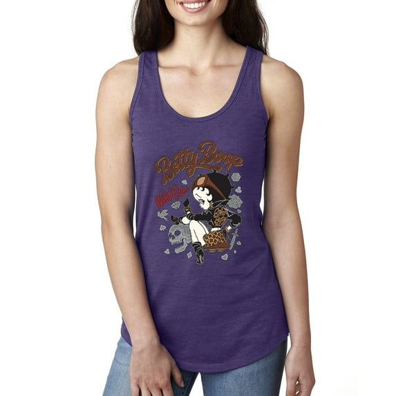 Wild Bobby, Biker Betty Boop Wild One MC Motorcycle Betty Boop Ladies Racerback Tank Top, Purple Rush, Large