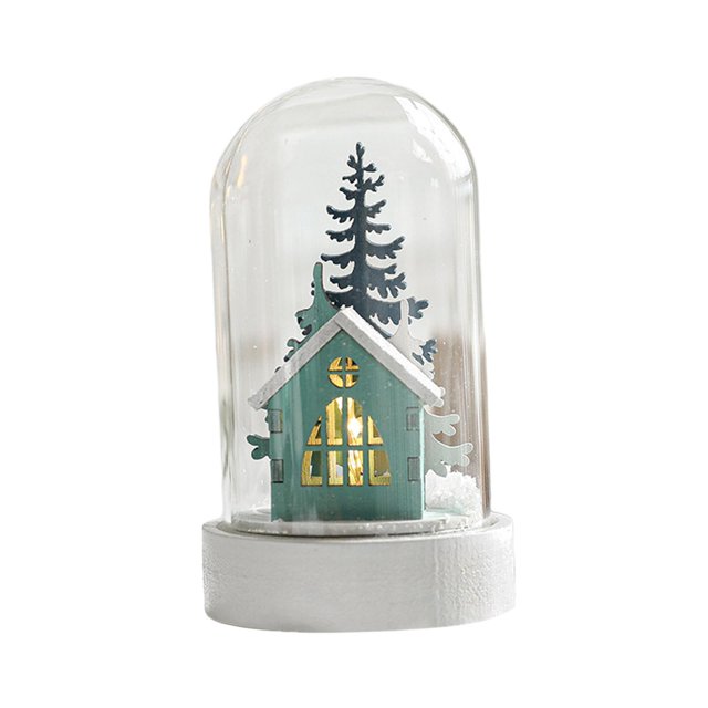 Cúpula de cristal para mesa navideña, regalo de Navidad, decorativa, iluminada, para Navidad. casa verde