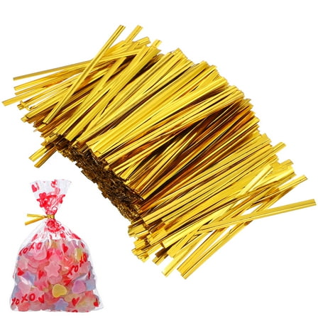 BESTOYARD 800Pcs Candy Bag Ties in Golden Color for Easy Wrapping and Secure Closure