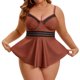 thumbnail image 5 of Bañador de dos piezas de talla grande Agnes Orinda para mujer, tankini con control del abdomen, vestido de baño con push up, conjunto de ropa de playa y piscina con pantalones cortos 1X Café, 5 of 7