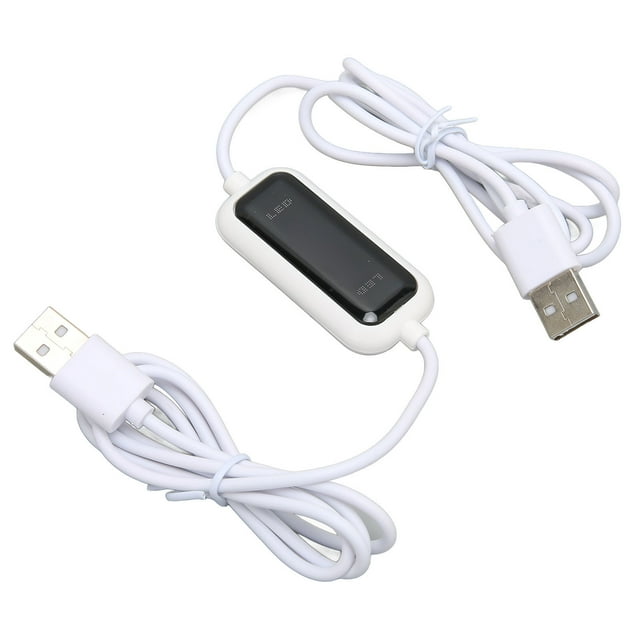 USB 2.0 Transfer Cable for high-speed data transfer between two computers, featuring dual USB connectors and a central black module encased in white PVC and ABS material. Compatible with Windows XP, Vista, 7, 8, and 10, this plug-and-play cable offers speeds up to 480Mb/s and is ideal for transferring user accounts or custom data selections. A practical computer accessory for seamless file sharing.