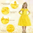 thumbnail image 3 of Jurebecia Princess Dresses for Girls Halloween Costume Layered Off Shoulder Cosplay Birthday Outfit Yellow Kids Birthday Holiday Theme Party Clothes 100 cm 2-3 Years, 3 of 13