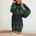 thumbnail image 2 of Women's Round Neck Casual Long Sleeve Plush Christmas Print Dresses for Cozy Holiday Fashion and Everyday Comfort,Navy,3XL, 2 of 6