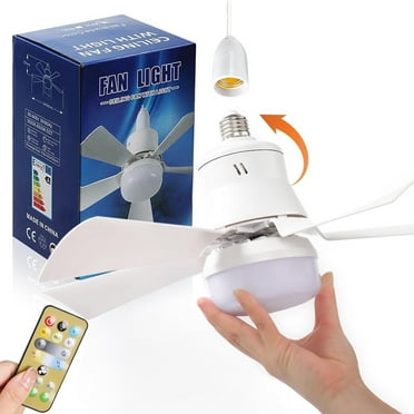 Wiher Ceiling Fan with Light Remote - 3 Light Modes, E27 Base Small Ceiling Fan Powerful Airflow, Quiet Fan Bulb, Twist-in Installation for Bedroom, Living Room, Kitchen (White)