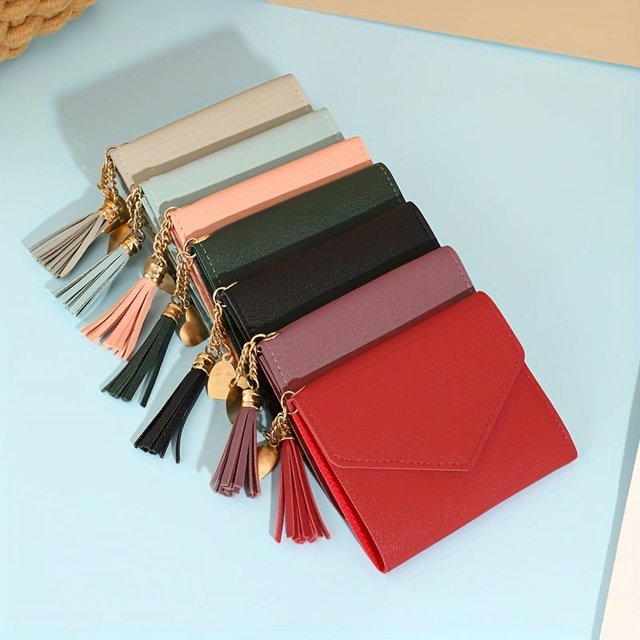 Cute Tassel Pendant Decor Wallet, Faux Leather Snap Wallet, Short Wallet, Card Case Best Gifts for Carnaval
