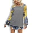 thumbnail image 1 of Camiseta de mujer Tie Dye Costura impresa Top Cuello redondo Manga larga Blusa de otoño Sudadera informal, Gris, L Advancent AP003999-11, 1 of 7