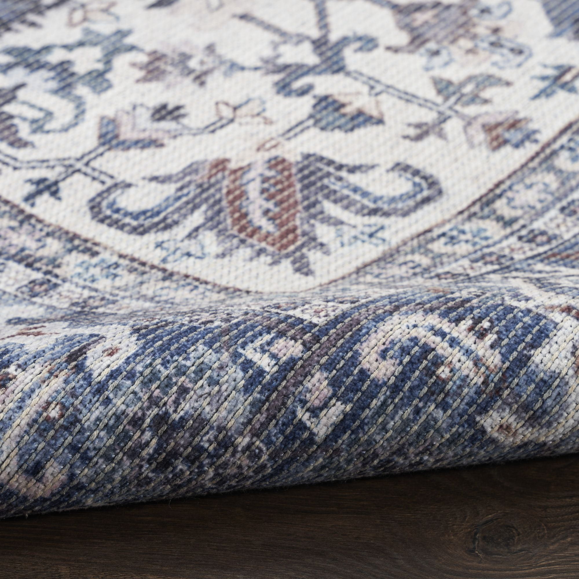 Nourison New Concept Washables 2' x 3'9" Navy Ivory Vintage Indoor Non-Slip Flatweave Rug
