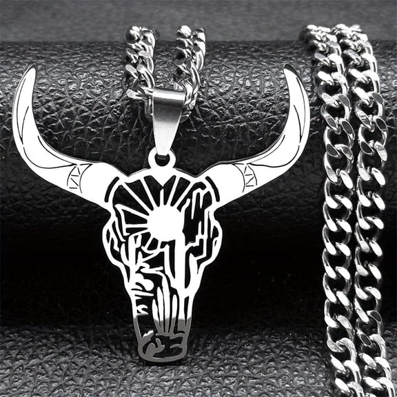 Stainless Steel Animal Bull Head Pendant Necklace Men'S Trendy Jewelry Accessories