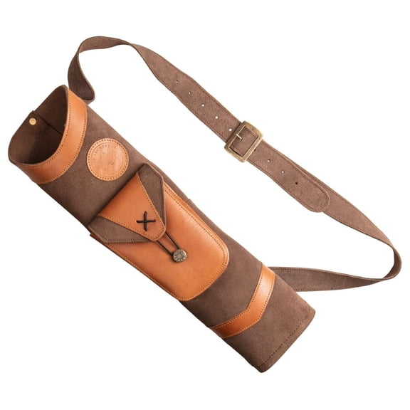 Archery Superlite Traditional Shoulder Back Leather Arrow Quiver with Large Pouch, Brown, One Size (AT100BQ)