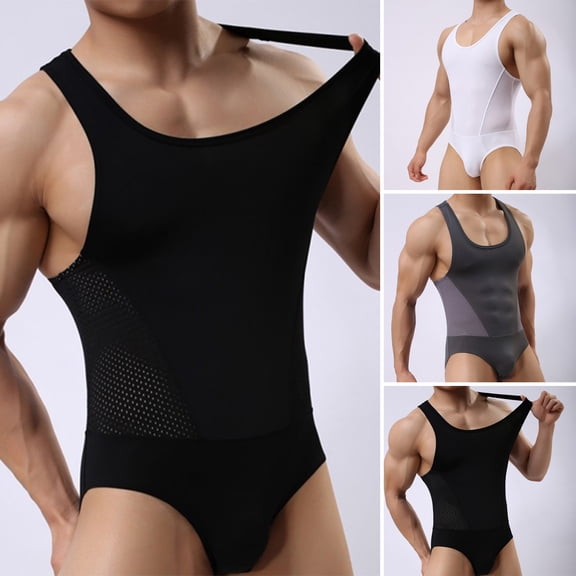 Hinvhai Men's Stretch Jockstrap Singlet Leotard Bodysuit Bodywear Underwear White XL(XL)