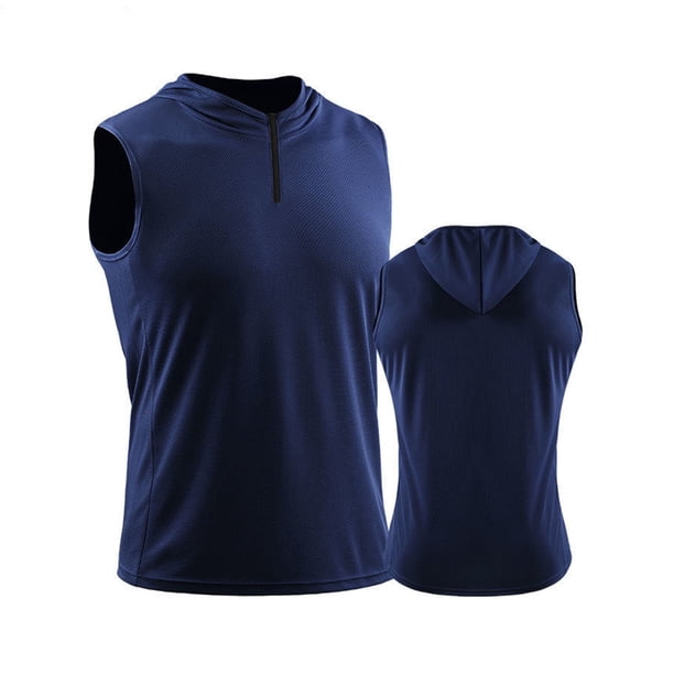 Camiseta sin mangas de cuello redondo para hombre, sudadera con capucha sin mangas de color liso, blusa deportiva con cremallera para hombre