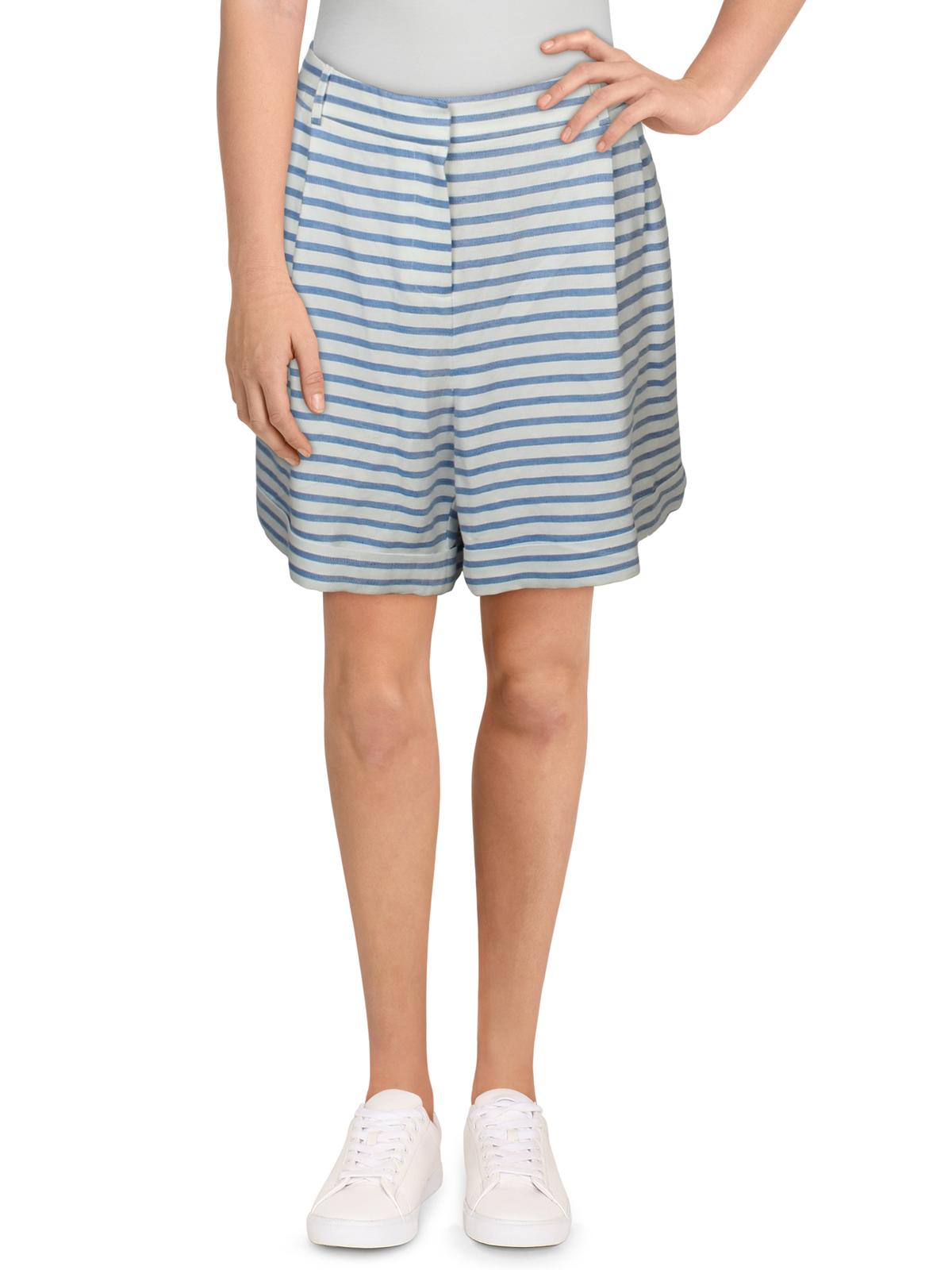 Above Knee Striped Casual Shorts Ivory 