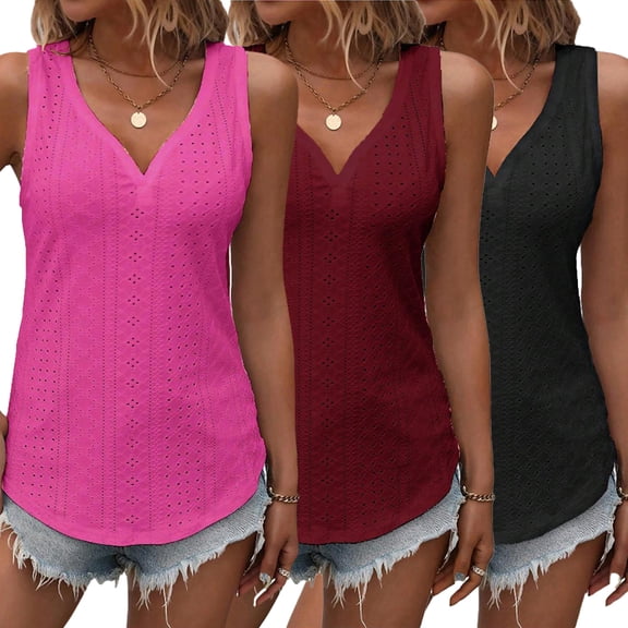 FJUCHAI Womens Tops Vest V-Neck Sleeveless Soft Summer Tees Loose Vest S-XXL